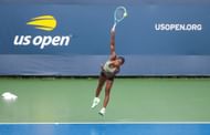 Coco Gauff serves during a practice (Source: Getty)